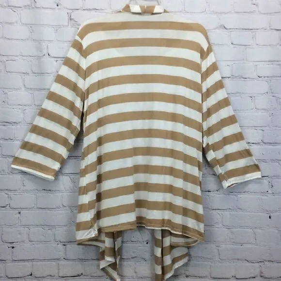 Drama Gold Layered Top Women's Size 3X Tan & White Stripe Waterfall Lightweight - Picture 7 of 8